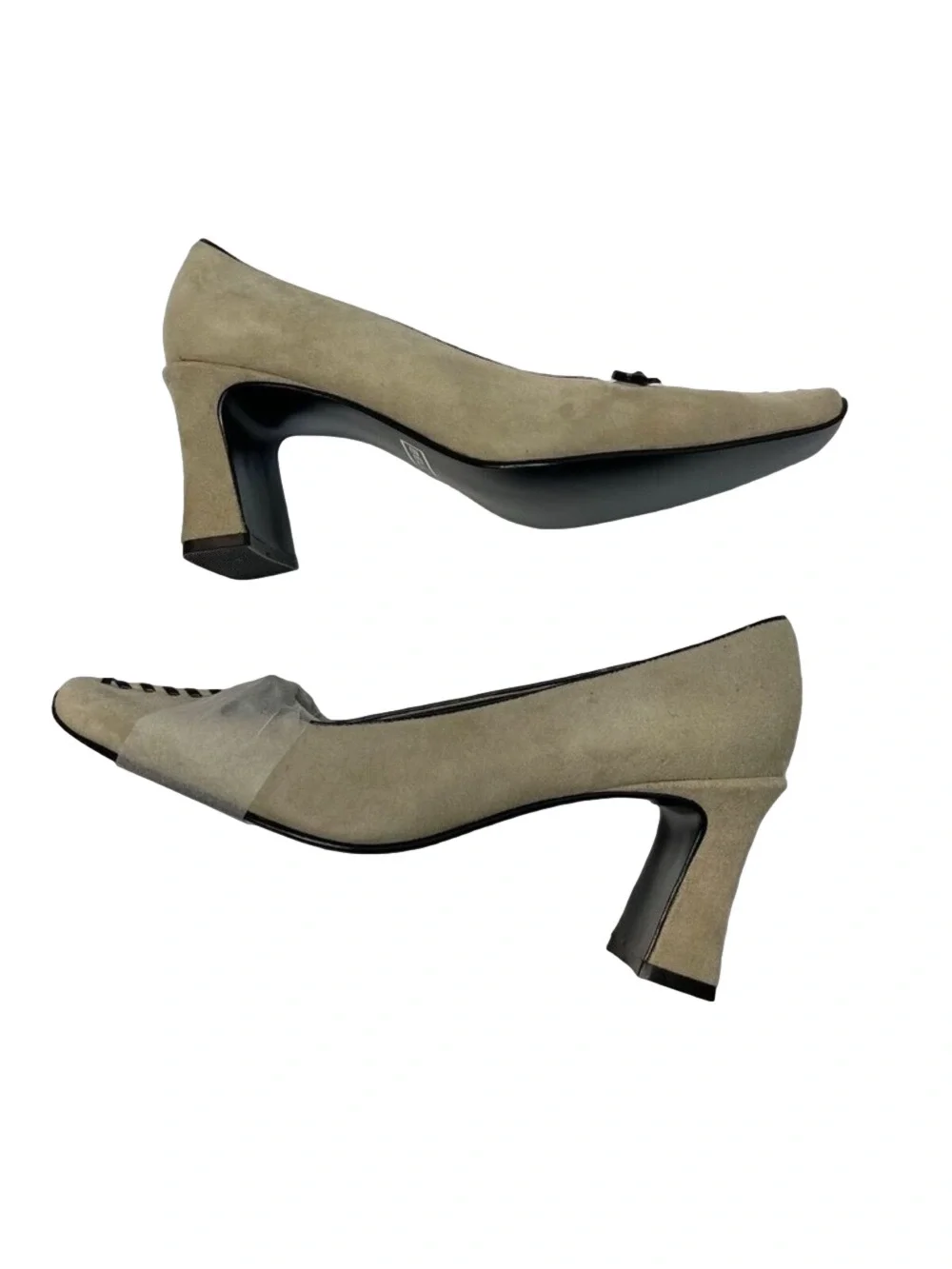 Vintage Bellini Suede Pumps Beige with Bow - Size 7M